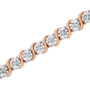 Bids.com 14K Rose Gold Plated .925 Sterling Silver 1/10 Cttw Diamond Round Miracle Plate and "S" Link Tennis Bracelet (I-J Color, I2- I3 Clarity) - 7" Bracelets