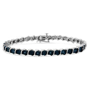Bids.com .925 Sterling Silver 1/10 Cttw Miracle-Set Treated Blue Color Diamond Miracle Plate "S" Link Tennis Bracelet (Blue Color, I2- I3 Clarity) - 7.25" Bracelets