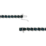 Bids.com .925 Sterling Silver 1/10 Cttw Miracle-Set Treated Blue Color Diamond Miracle Plate "S" Link Tennis Bracelet (Blue Color, I2- I3 Clarity) - 7.25" Bracelets