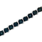 Bids.com .925 Sterling Silver 1/10 Cttw Miracle-Set Treated Blue Color Diamond Miracle Plate "S" Link Tennis Bracelet (Blue Color, I2- I3 Clarity) - 7.25" Bracelets