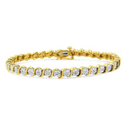 Bids.com 14K Rose Gold Plated .925 Sterling Silver 1/10 Cttw Diamond Round Miracle Plate and "S" Link Tennis Bracelet (I-J Color, I2- I3 Clarity) - 7" Bracelets