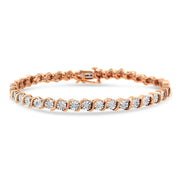 Bids.com 14K Rose Gold Plated .925 Sterling Silver 1/4 Cttw Diamond Round Miracle Plate and "S" Link Tennis Bracelet (I-J Color, I2- I3 Clarity) - 7" Bracelets