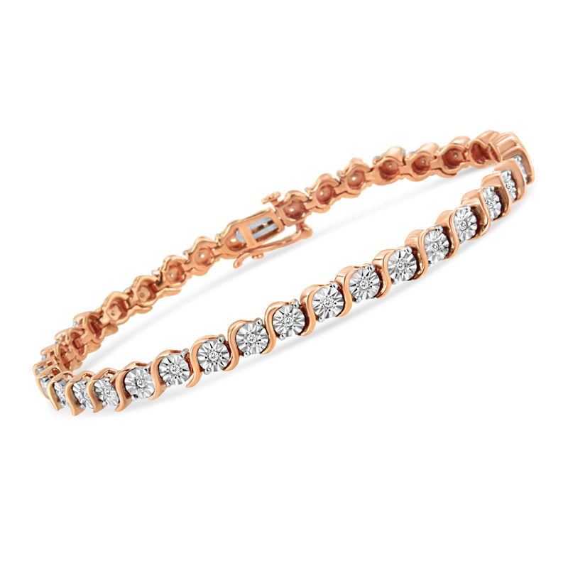 Bids.com 14K Rose Gold Plated .925 Sterling Silver 1/4 Cttw Diamond Round Miracle Plate and "S" Link Tennis Bracelet (I-J Color, I2- I3 Clarity) - 7" Bracelets