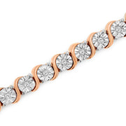 Bids.com 14K Rose Gold Plated .925 Sterling Silver 1/4 Cttw Diamond Round Miracle Plate and "S" Link Tennis Bracelet (I-J Color, I2- I3 Clarity) - 7" Bracelets