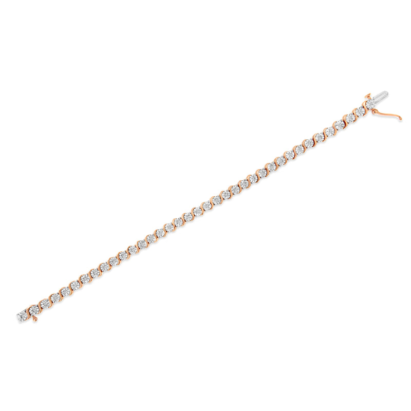 Bids.com 14K Rose Gold Plated .925 Sterling Silver 1/4 Cttw Diamond Round Miracle Plate and "S" Link Tennis Bracelet (I-J Color, I2- I3 Clarity) - 7" Bracelets