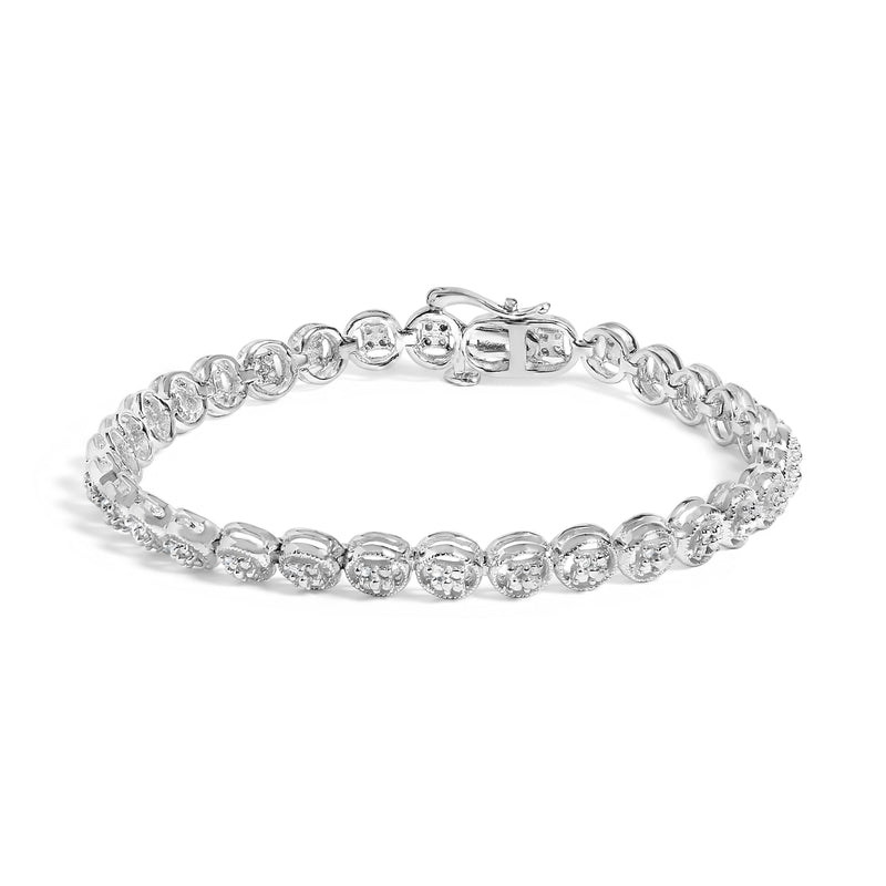 Bids.com 14K Yellow Gold Plated .925 Sterling Silver 1/10 Cttw Diamond Open Circle Beaded Wheel Link Tennis Bracelet (I-J Color, I3 Clarity) - 7.25" Bracelets