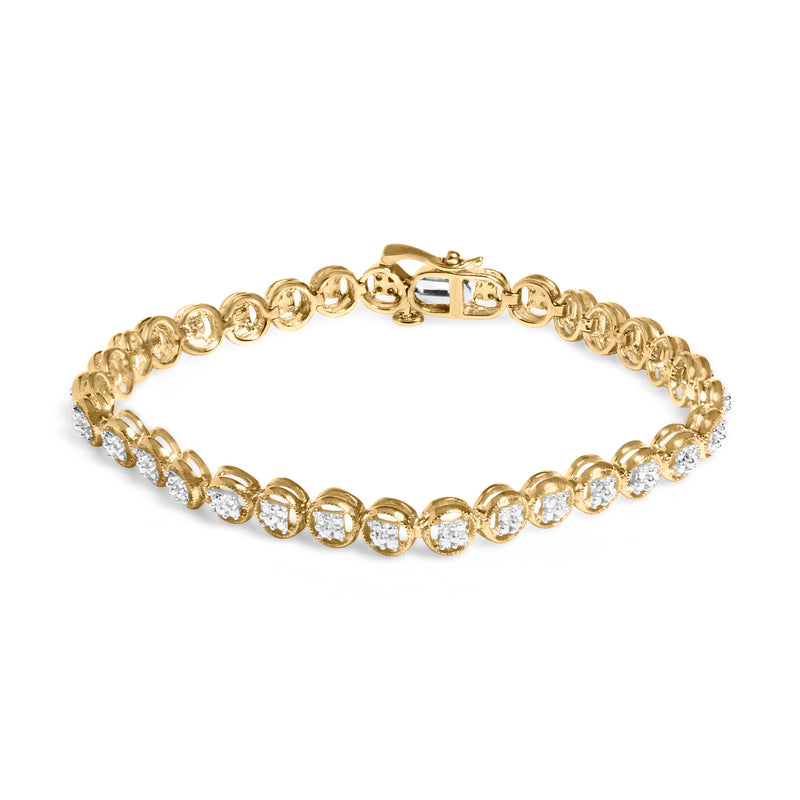 Bids.com 14K Yellow Gold Plated .925 Sterling Silver 1/10 Cttw Diamond Open Circle Beaded Wheel Link Tennis Bracelet (I-J Color, I3 Clarity) - 7.25" Bracelets