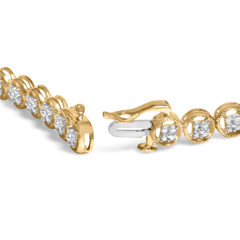 Bids.com 14K Yellow Gold Plated .925 Sterling Silver 1/10 Cttw Diamond Open Circle Beaded Wheel Link Tennis Bracelet (I-J Color, I3 Clarity) - 7.25" Bracelets