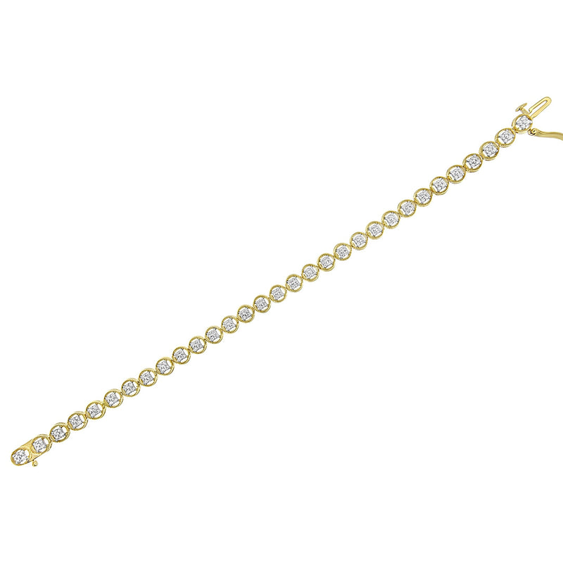 Bids.com 14K Yellow Gold Plated .925 Sterling Silver 1/10 Cttw Diamond Open Circle Beaded Wheel Link Tennis Bracelet (I-J Color, I3 Clarity) - 7.25" Bracelets