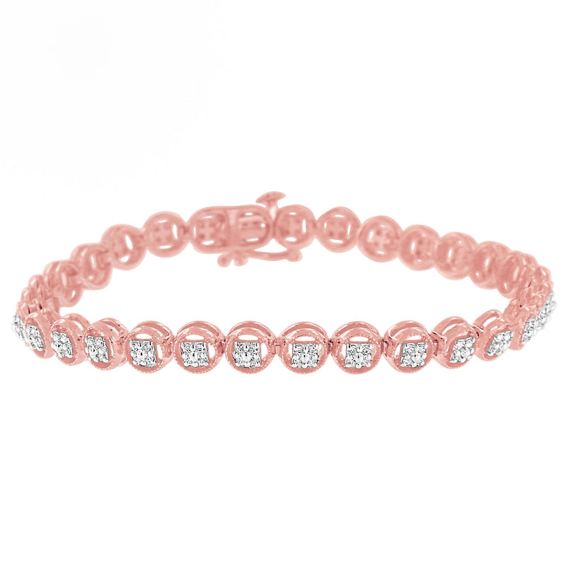 Bids.com 14K Rose Gold Over .925 Sterling Silver 1/4 Cttw Diamond 7" Open Circle Wheel Link Tennis Bracelet (I-J Color, I2-I3 Clarity) Bracelets