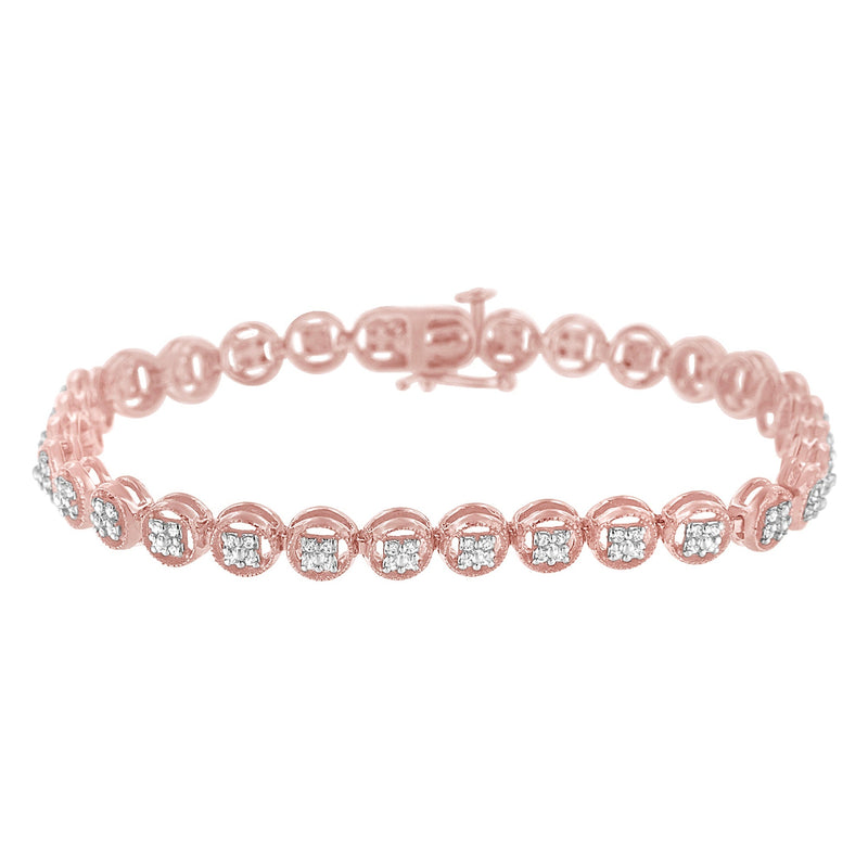 Bids.com 14K Rose Gold Over .925 Sterling Silver 1/4 Cttw Diamond 7" Open Circle Wheel Link Tennis Bracelet (I-J Color, I2-I3 Clarity) Bracelets