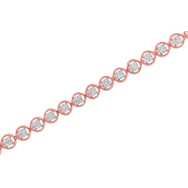 Bids.com 14K Rose Gold Over .925 Sterling Silver 1/4 Cttw Diamond 7" Open Circle Wheel Link Tennis Bracelet (I-J Color, I2-I3 Clarity) Bracelets
