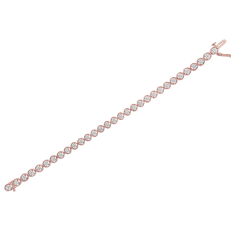 Bids.com 14K Rose Gold Over .925 Sterling Silver 1/4 Cttw Diamond 7" Open Circle Wheel Link Tennis Bracelet (I-J Color, I2-I3 Clarity) Bracelets