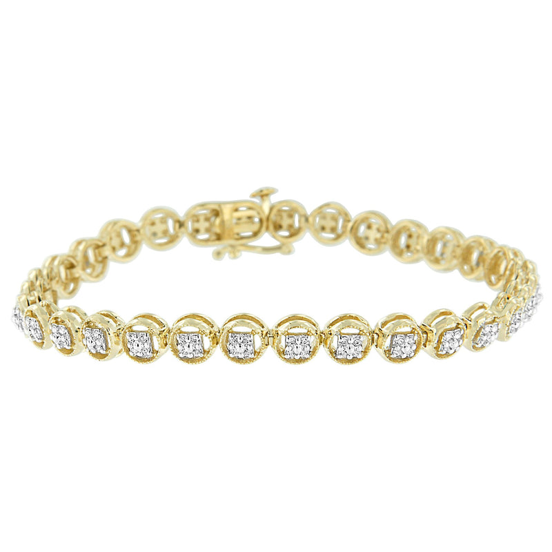 Bids.com 14K Rose Gold Over .925 Sterling Silver 1/4 Cttw Diamond 7" Open Circle Wheel Link Tennis Bracelet (I-J Color, I2-I3 Clarity) Bracelets