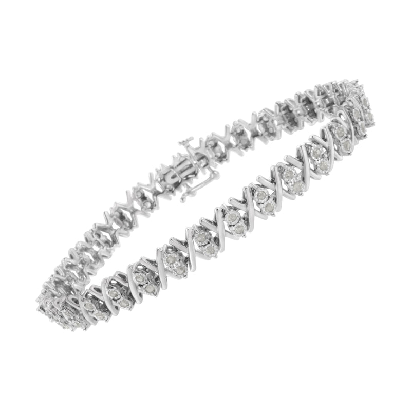 Bids.com .925 Sterling Silver 1.0 Cttw Diamond Miracle-Set X-Link 7" Tennis Bracelet (I-J Color, I3 Clarity) Bracelets