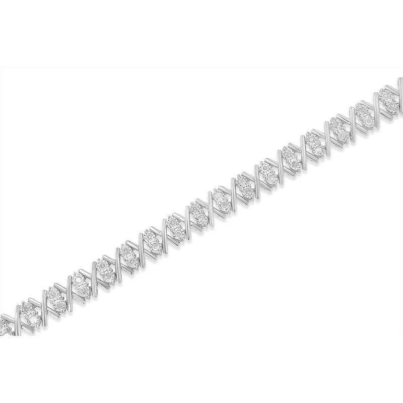 Bids.com .925 Sterling Silver 1.0 Cttw Diamond Miracle-Set X-Link 7" Tennis Bracelet (I-J Color, I3 Clarity) Bracelets