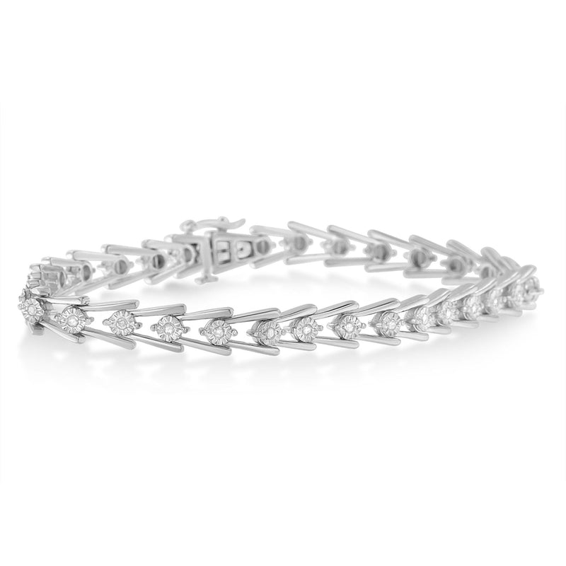 Bids.com Sterling Silver Diamond Wave-Style Link Bracelet (0.5 cttw, I-J Color, I3 Clarity) Bracelets