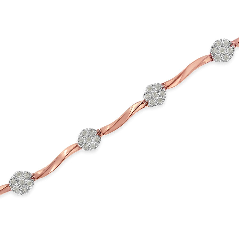Bids.com .925 10k Rose Gold Over Sterling Silver 1.0 cttw Diamond Floral Link Bracelet (I-J Color,I3 Clarity) Bracelets