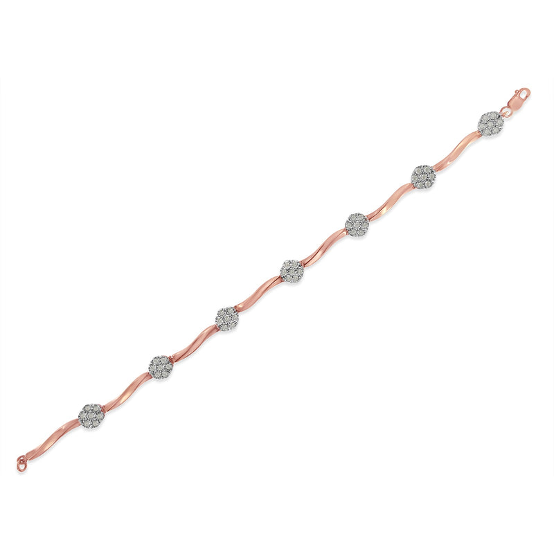Bids.com .925 10k Rose Gold Over Sterling Silver 1.0 cttw Diamond Floral Link Bracelet (I-J Color,I3 Clarity) Bracelets