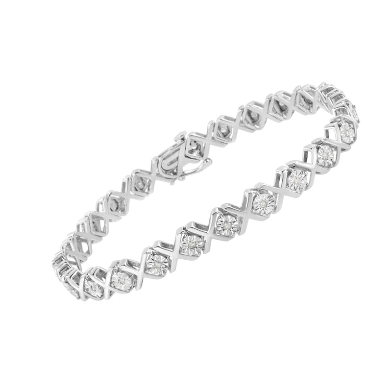 Bids.com .925 Sterling Silver 1/4 Cttw Miracle Set Diamond "X" Link Bracelet (I-J Color, I3 Clarity) - 7.25" Bracelets