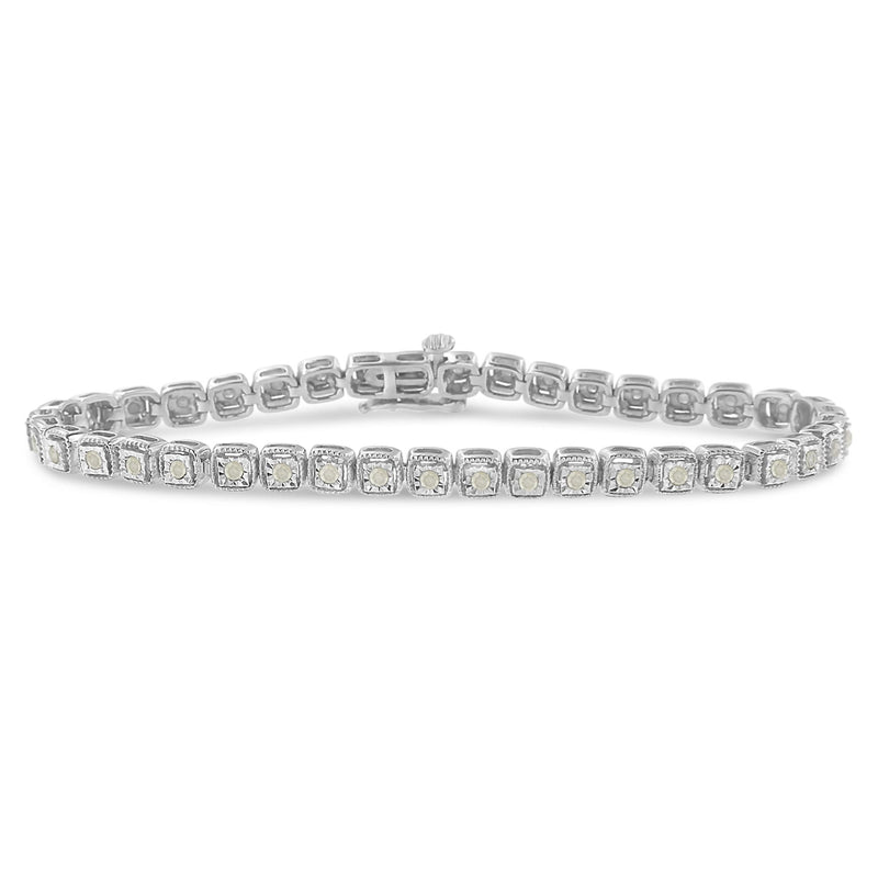 Bids.com .925 Sterling Silver 1.0 Cttw Diamond Miracle-Set Square Milgrain 7" Link Tennis Bracelet (I-J Color, I3 Clarity) Bracelets