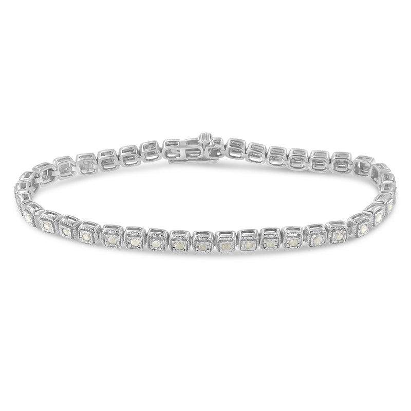 Bids.com .925 Sterling Silver 1.0 Cttw Diamond Miracle-Set Square Milgrain 7" Link Tennis Bracelet (I-J Color, I3 Clarity) Bracelets