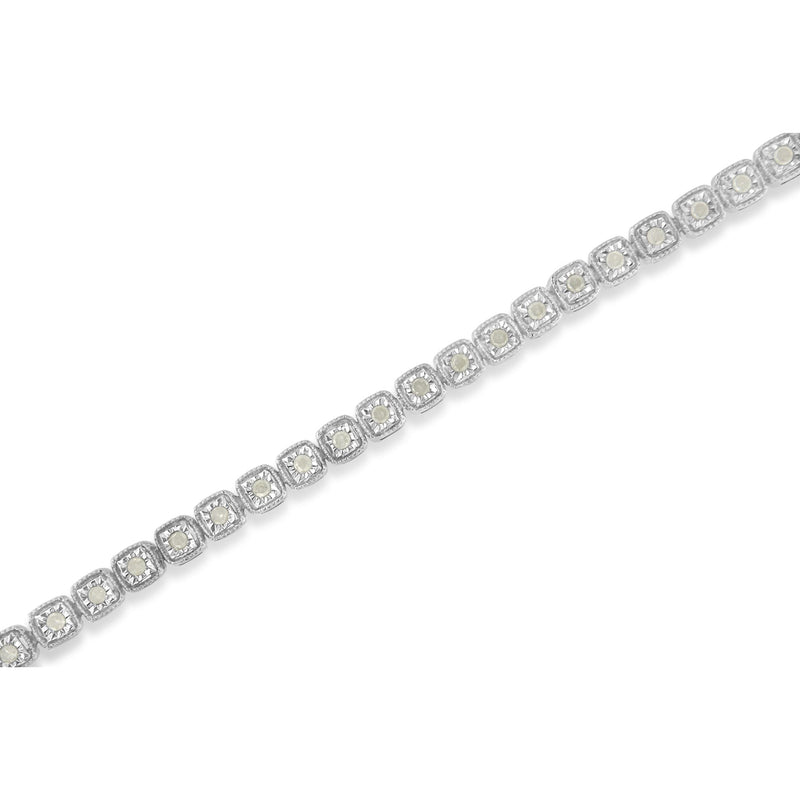 Bids.com .925 Sterling Silver 1.0 Cttw Diamond Miracle-Set Square Milgrain 7" Link Tennis Bracelet (I-J Color, I3 Clarity) Bracelets