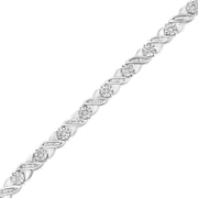 Bids.com .925 Sterling Silver 1.0 Cttw Round-Brilliant and Baguette Cut Diamond Miracle-Set X-Link 7" Tennis Bracelet (I-J Color, I2-I3 Clarity) Bracelets