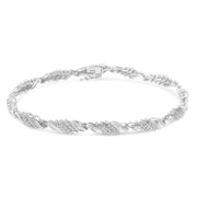 Bids.com .925 Sterling Silver 1-1/2 Cttw Round and Baguette Cut Diamond Wave Link Bracelet (I-J Color, I2-I3 Clarity) - 7" Bracelets