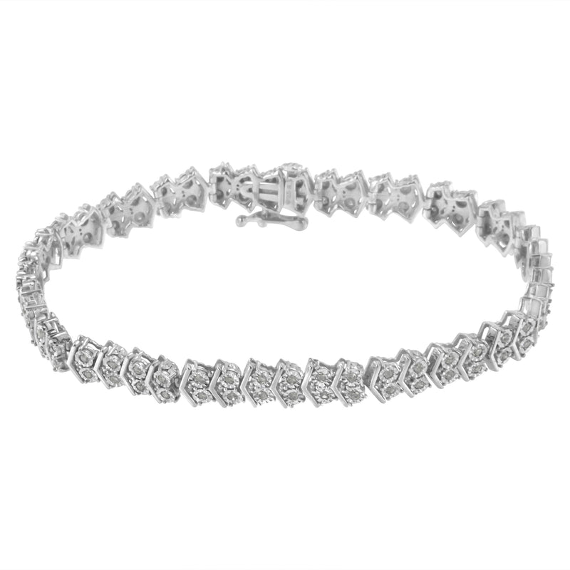 Bids.com .925 Sterling Silver 1.0 cttw Diamond "Arrow" Shape Tennis Link Bracelet (I-J Color, I3 Clarity) -7.25" Bracelets