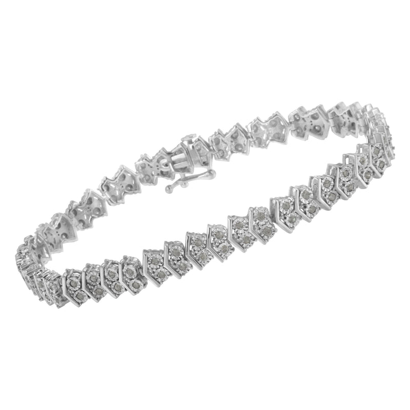 Bids.com .925 Sterling Silver 1.0 cttw Diamond "Arrow" Shape Tennis Link Bracelet (I-J Color, I3 Clarity) -7.25" Bracelets