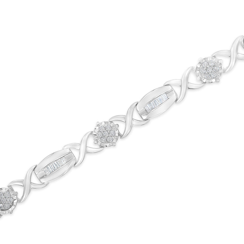 Bids.com .925 Sterling Silver 1.0 Cttw Round-Cut and Baguette-Cut Diamond X-Link Bracelet (I-J Color, I1-I2 Clarity) - 7" Bracelets