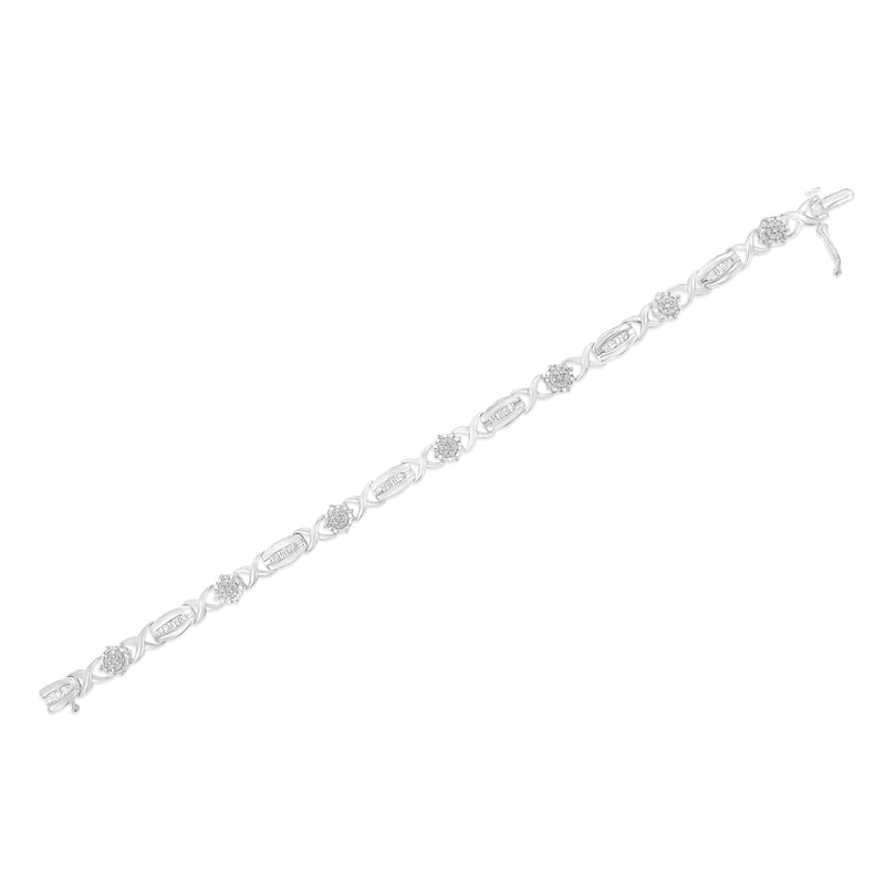 Bids.com .925 Sterling Silver 1.0 Cttw Round-Cut and Baguette-Cut Diamond X-Link Bracelet (I-J Color, I1-I2 Clarity) - 7" Bracelets