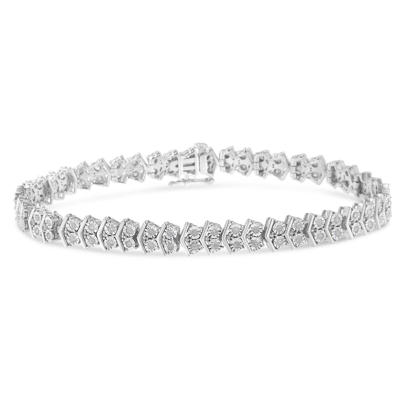 Bids.com .925 Sterling Silver 1.0 Cttw Chevron 2 Stone Arrow Link Tennis Bracelet (I-J Color, I3 Clarity) - 7â€ Bracelets