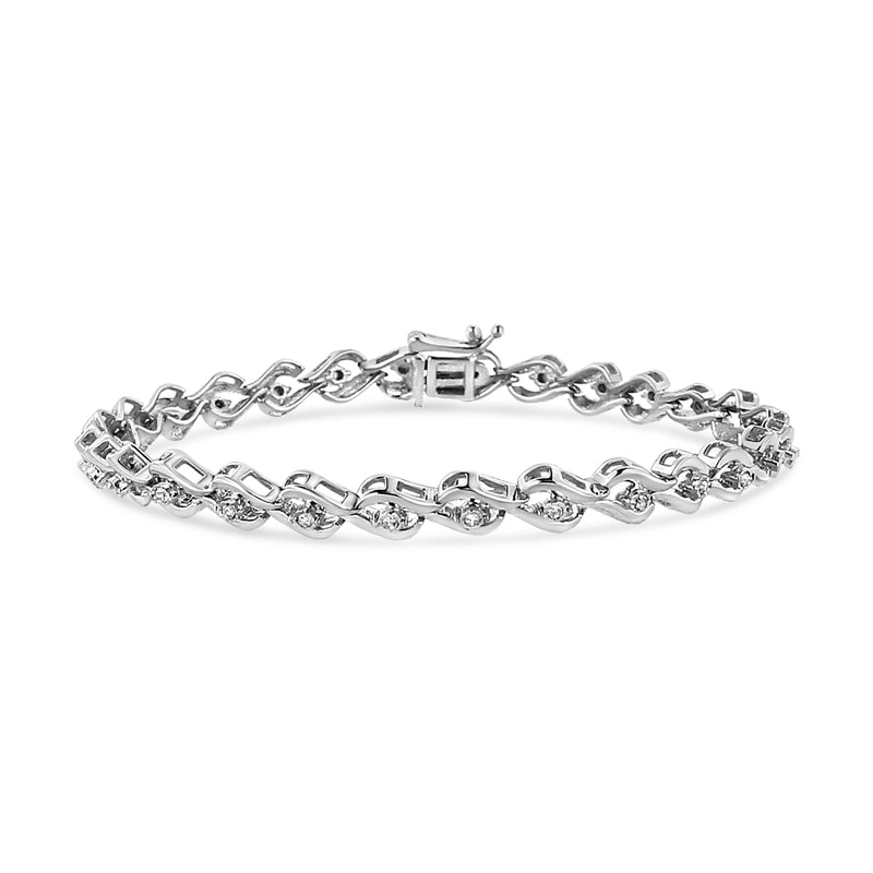 Bids.com .925 Sterling Silver 1/10 Cttw Round-Cut Diamond Links of Flame Bracelet (I-J Color, I3) - 7.25" Bracelets
