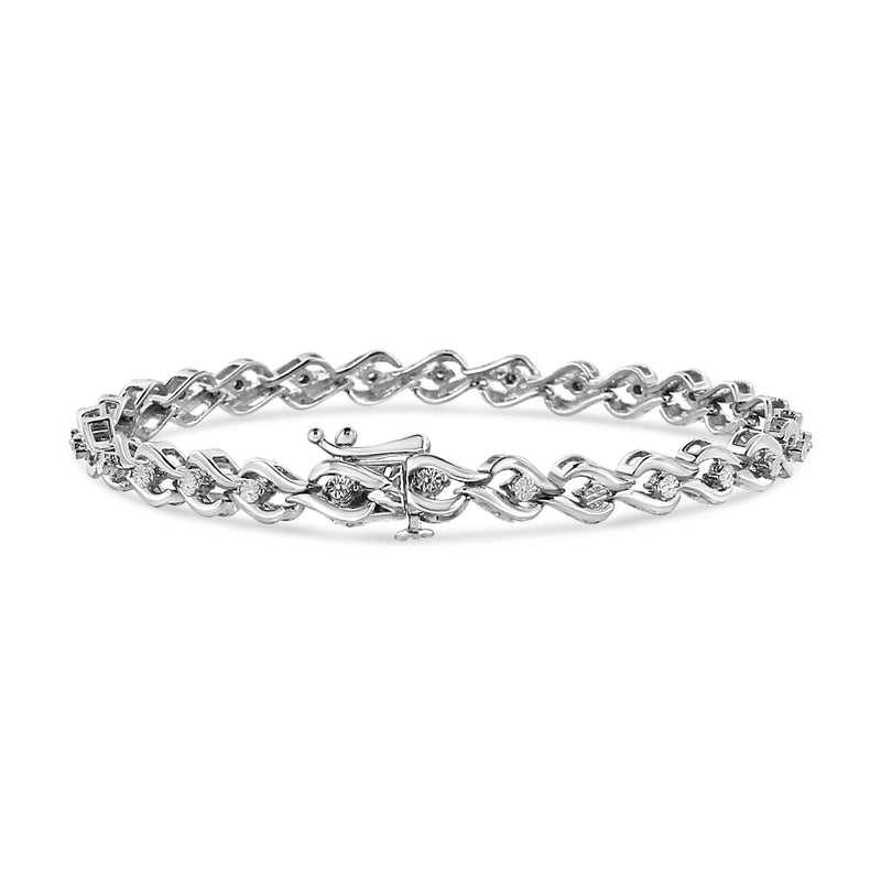 Bids.com .925 Sterling Silver 1/10 Cttw Round-Cut Diamond Links of Flame Bracelet (I-J Color, I3) - 7.25" Bracelets