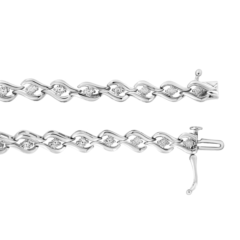 Bids.com .925 Sterling Silver 1/10 Cttw Round-Cut Diamond Links of Flame Bracelet (I-J Color, I3) - 7.25" Bracelets