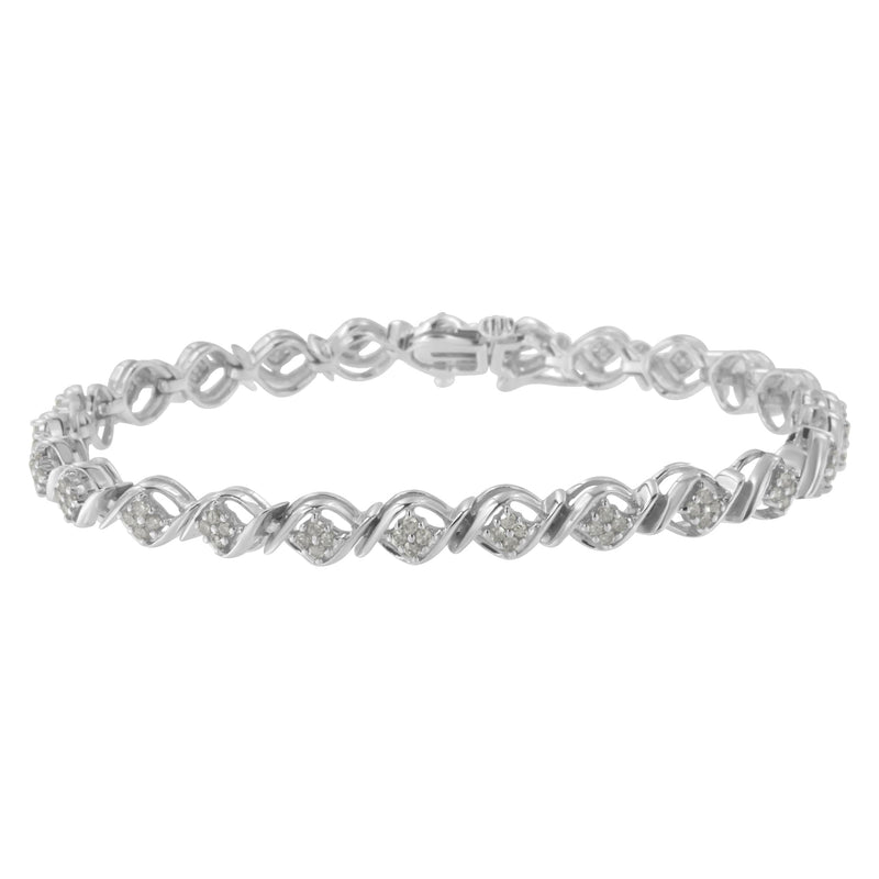 Bids.com Sterling Silver Diamond Cluster Link Bracelet (1 cttw, I-J Color, I2-I3 Clarity) Bracelets