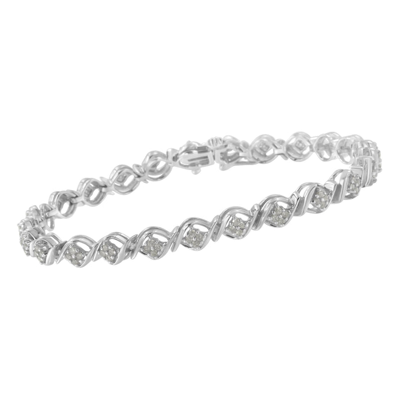 Bids.com Sterling Silver Diamond Cluster Link Bracelet (1 cttw, I-J Color, I2-I3 Clarity) Bracelets