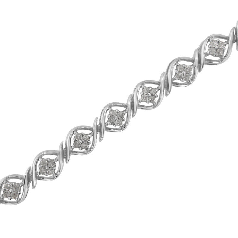 Bids.com Sterling Silver Diamond Cluster Link Bracelet (1 cttw, I-J Color, I2-I3 Clarity) Bracelets