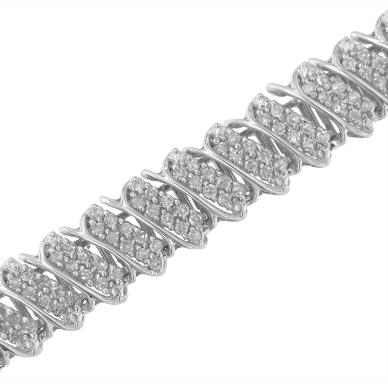 Bids.com .925 Sterling Silver 3.0 Cttw Diamond Multi Row Cluster Slanted Wave Link 7-Â¼â€ Tennis Bracelet (I-J Color, I2-I3 Clarity) Bracelets