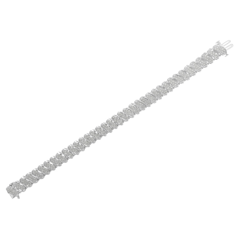 Bids.com .925 Sterling Silver 3.0 Cttw Diamond Multi Row Cluster Slanted Wave Link 7-Â¼â€ Tennis Bracelet (I-J Color, I2-I3 Clarity) Bracelets