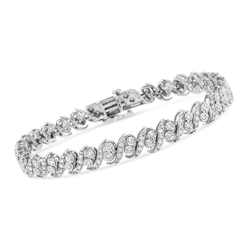 Bids.com .925 Sterling Silver 2.0 Cttw Round-Cut Diamond "S" Link Bracelet (I-J Color, I3 Clarity) - 7.25" Bracelets