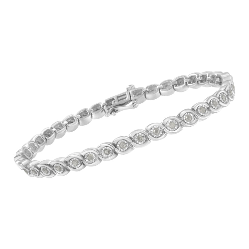 Bids.com .925 Sterling Silver 1.0 cttw Miracle Set Diamond Spiraling Bezel Link Bracelet(I-J Color, I3 Clarity) -7.25" Bracelets