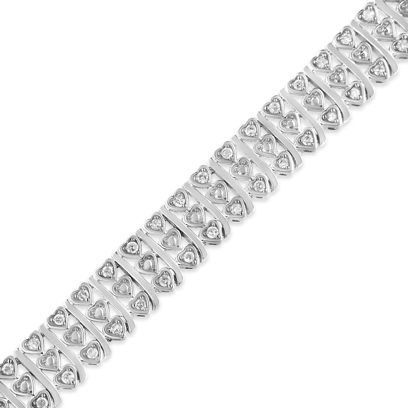 Bids.com .925 Sterling Silver 1.00 Cttw Diamond Multi Row Heart Link Bracelet (H-I Color, I1-I2 Clarity) - 7.25" Inches Bracelets
