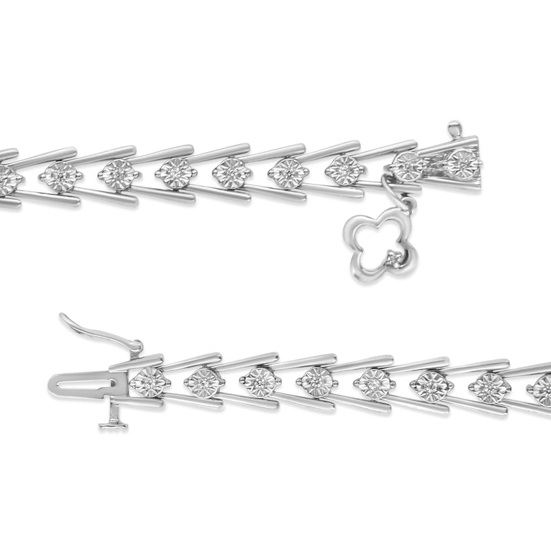 Bids.com .925 Sterling Silver Diamond Miracle-Set Double Swoosh Milgrain Style Tennis Bracelet (1/2 cttw, I-J Color, I3 Clarity) - Size 7.75" Bracelets