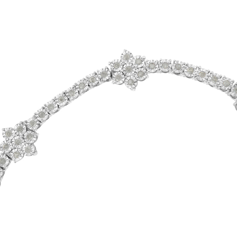 Bids.com .925 Sterling Silver 1.0 cttw Miracle-Set Diamond Floral Station Tennis Bracelet (I-J Color, I3 Clarity) - 7-1/2" Bracelets