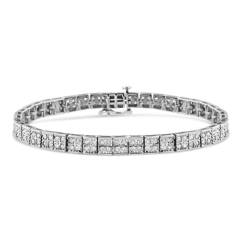 Bids.com .925 Sterling Silver 2 Cttw Prong Set Round-Cut Diamond 4 Stone Box Link Bracelet (I-J Color, I3 Clarity) - 7.25" Bracelets