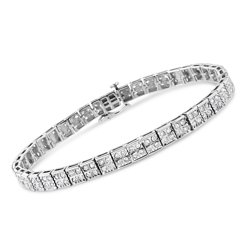 Bids.com .925 Sterling Silver 2 Cttw Prong Set Round-Cut Diamond 4 Stone Box Link Bracelet (I-J Color, I3 Clarity) - 7.25" Bracelets