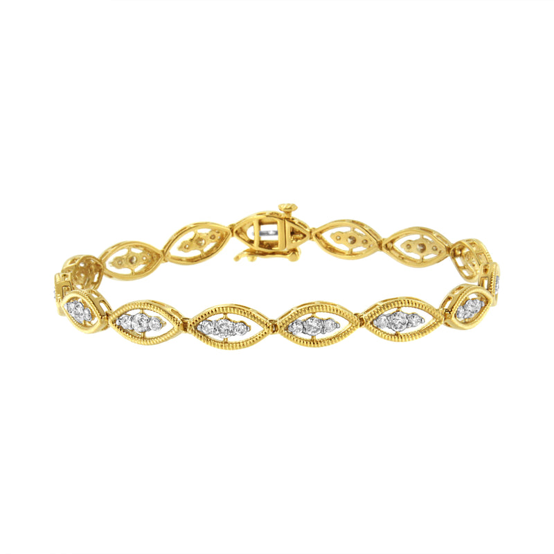 Bids.com 10K Yellow Gold Plated .925 Sterling Silver 1 cttw Prong Set Round-Cut Diamond Link Bracelet (J-K Color, I1-I2 Clarity) - 7.25" Bracelets